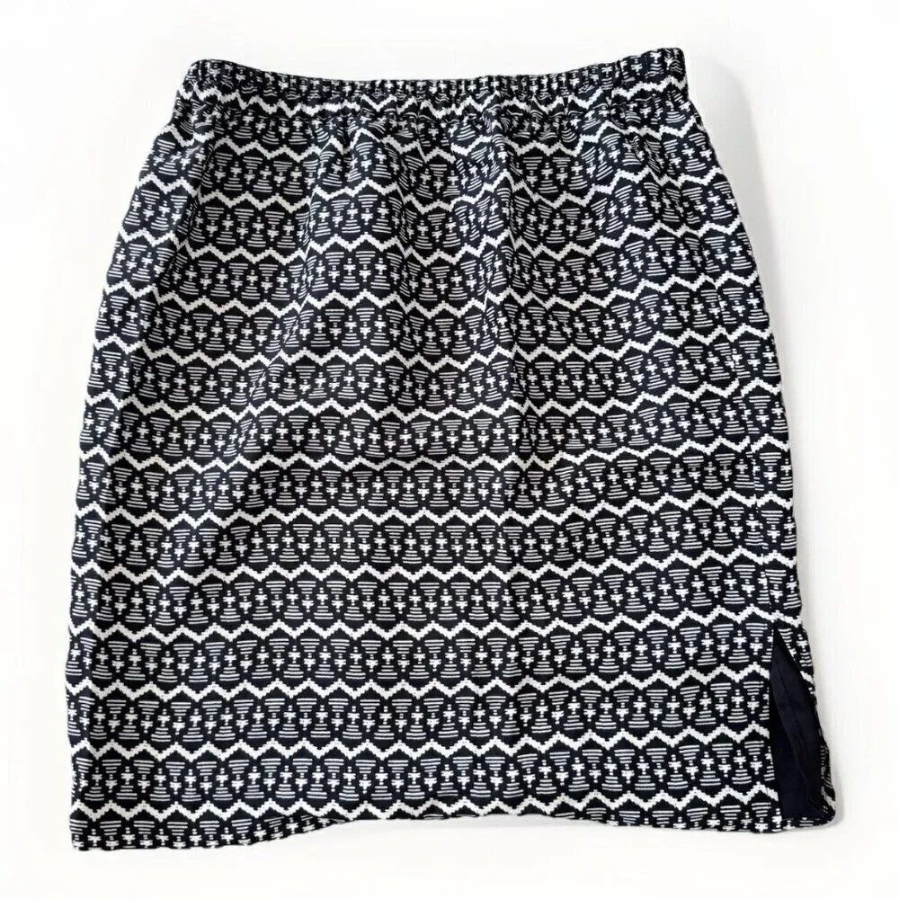 Ann Taylor LOFT Skirt Womens Small Black Geo Print Elastic Waist Pull On Lined